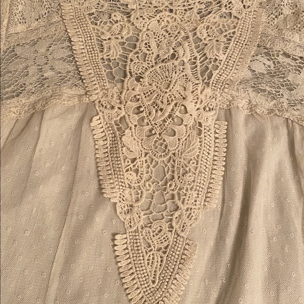 Feather Bone by Anthropologie Victorian cream lace high neck blouse crochet S - Picture 5 of 15